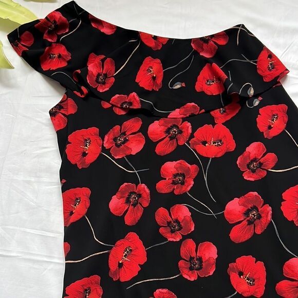 🌺COMO Black One Shoulder Ruffle Floral Print Dress🌺 - Picture 2 of 6